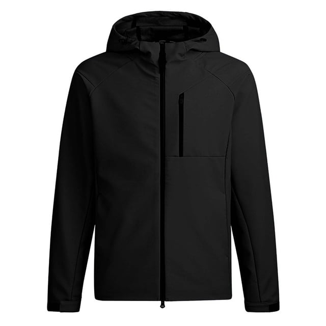 Men's Windproof and Waterproof Outdoor Jacket with Adding Fleece, Drawstring Hood, Zipper Pockets, Long Sleeves, for Hiking and Casual Wear in Cold Weather
