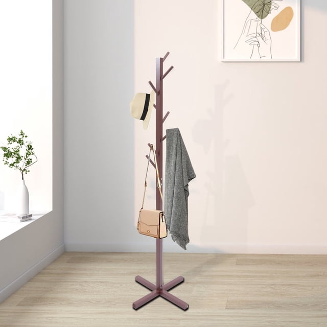 CHOK Wooden Coat Rack Free Standing Tree Clothes Hanger Hallway Entryway Coat Rack with 8 Hooks for Suits Hats Scarves Handbags Umbrella