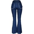 thumbnail image 3 of ZECATL Jeans Évasés à Empiècements pour Femmes, Pattes d'Éléphant, Ourlet Brut, Pantalon en Denim, 3 of 7
