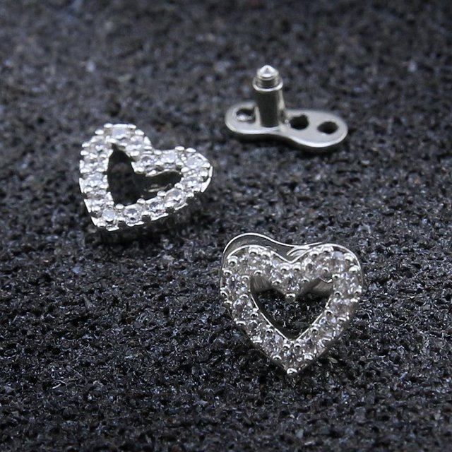 lionlar 2pcs Dermal Anchor Tops and Base Titanium Steel Piercing Jewelry Heart 1