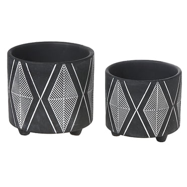 IH Casa Decor Planteurs Ronds En Céramique Black Diamond Set De 2