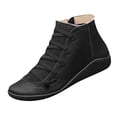 thumbnail image 2 of Bottes Rétro Décontractées pour Femmes en Cuir Plat à Lacets avec Fermeture Éclair Latérale Bottes Chaussures Grande Taille, 2 of 6