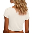 thumbnail image 5 of VSSSJ Crop Tops pour Femmes Manches Courtes Col Rond Extensible Chemise Décontractée Ajustée Solide Confortable Été Basique T-Shirts Courts Beige Taille Unique, 5 of 5