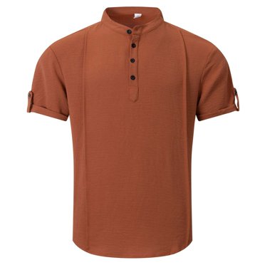 Kaemgyyd Men's Henley T-Shirts Lightweight Rolled up Short Sleeve Comfort Tees Loose Fit Button Basic Tops 2025 Summer Clothes