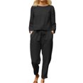 thumbnail image 2 of TIMIFIS Two Piece Sets for Women Fall Cotton Linen Outfits Casual Crew Neck Solid Long Sleeve Shirts Set Long Pants Suits with Pockets - Spring/Summer, 2 of 6