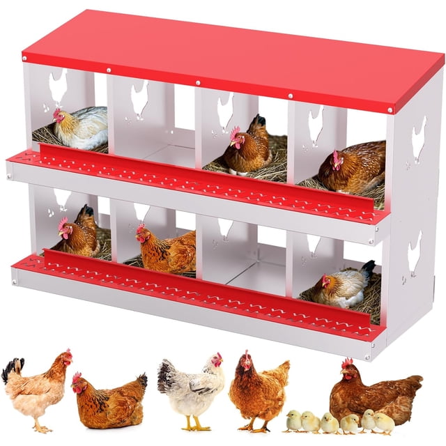 Chicken Nesting Box, 8 Compartment Metal Chicken Nesting Boxes for Chicken Coop, Easy Egg Collection, Easy Cleaning, Chicken Laying Boxes for Hens, Red