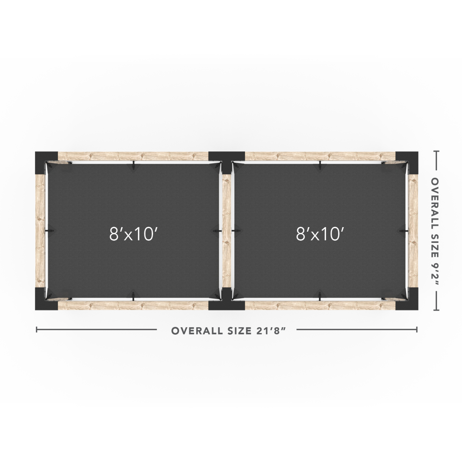 Kit Toja 12' x 22' Double Pergola avec 2 voiles d’ombre pour poteaux en bois 6x6