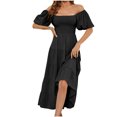 thumbnail image 2 of Robe d'Été pour Femmes 2024 Mode Grande Taille Unie Taille Haute Manches Bouffantes Robe à Taille Enveloppée Rabais de 50 % Liquidation!, 2 of 5