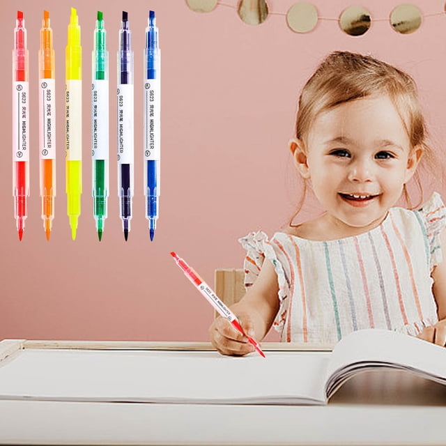 Fluorescent Marker Pens | Double-Headed Highlighter | Candy Colors | Water-Based Ink | 3ml | Ideal for School, Office, Diaries, Notes | PVC Box Packaging