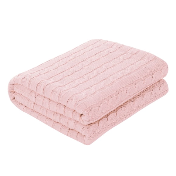 Cotton Blanket Soft Warm Cable Knit Throw Home Bedding Blanket Pale Pink 50"x60"