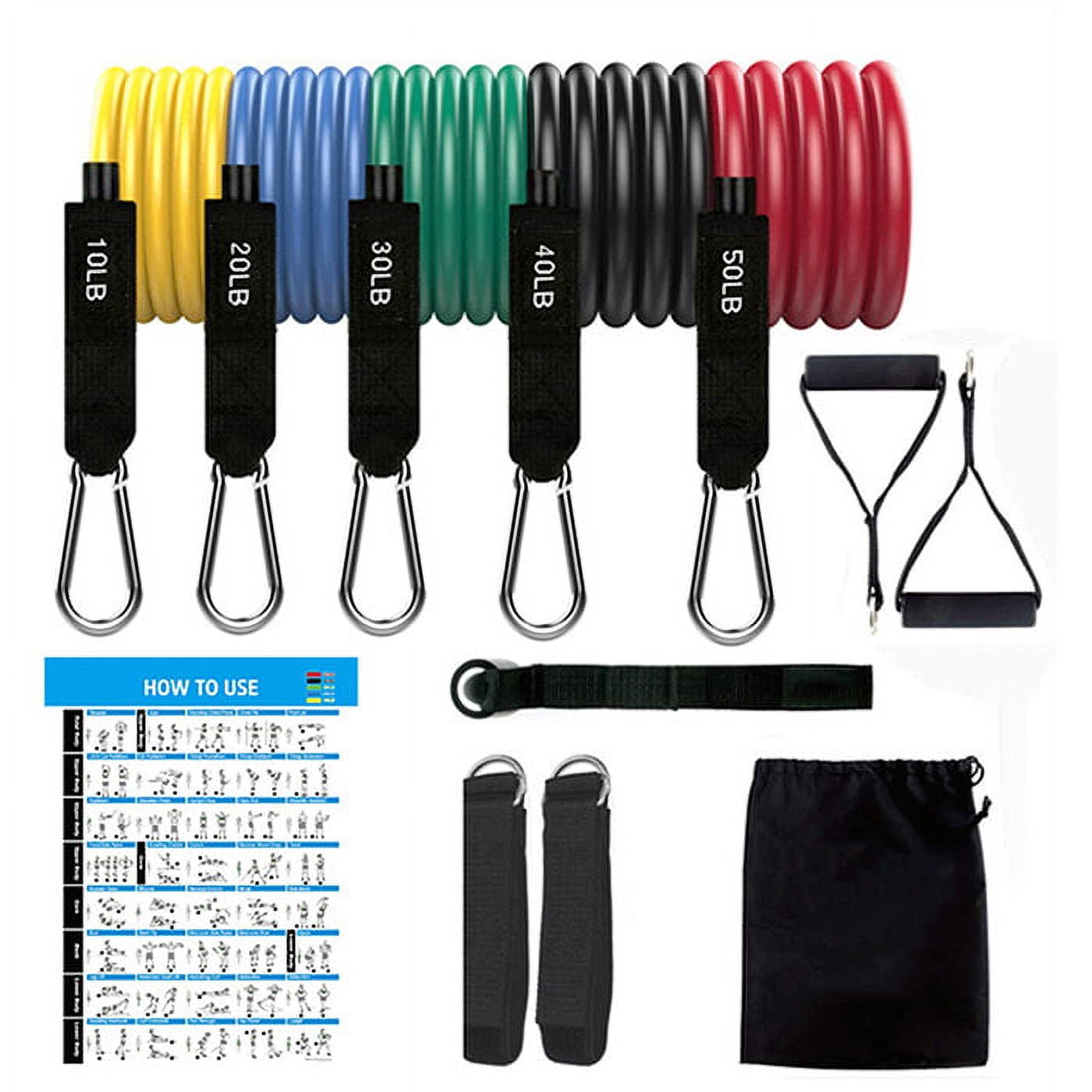 Resistance Bands Set 11pcs - Portable Home Gym Accessories - Stackable Up to 150 lbs. - Perfect Muscle Builder for Weights, Dumbbells, Arms, Leg, Chest, Back, Belly, Glutes