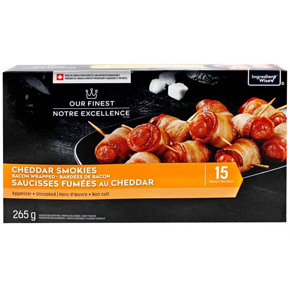 Our Finest Saucisses Fumées au Cheddar Bardées de Bacon 15 Morceaux, 265g
