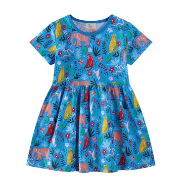 Robes pour Petites Filles Robe 6 Ans Petites Filles Robes en Coton Manches Courtes Volantées Robe d'Été pour 2 7 Ans