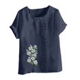 thumbnail image 3 of breaise Chemises pour Femmes en Coton et Lin à Manches Courtes, Col Ras du Cou, Blouse Mignonne à Motif Floral, T-shirt Graphique Décontracté Coupe Ample, Tunique T-shirt Blouse P-3TG Livraison Gratuite, 3 of 3