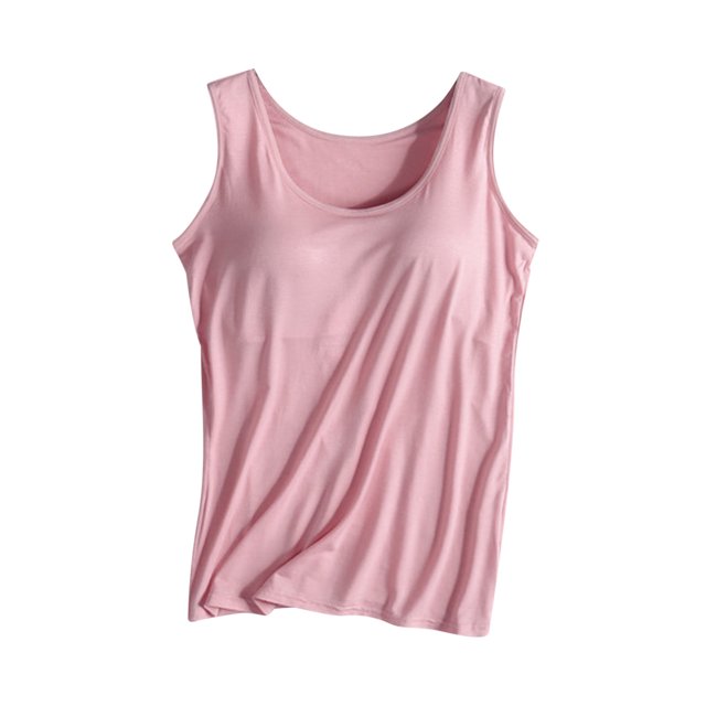UPPADA Débardeurs pour Femmes en Modal Rembourré avec Soutien-Gorge Intégré, Col Rond, Camisole Sans Manches avec Soutien-Gorge Sans Armatures, Chandails Ajustés Décontractés, T-Shirt, Grande Taille, Hauts Confortables, Débardeurs pour Femmes 2025 Rose, TTTG