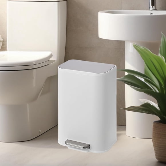 Eastvita 32 Gallon Stainless Steel Bathroom Trash Can with Lid - Rectangular Small Step Waste Bin with Foot Pedal Removable Inner Bucket Matte White Finish