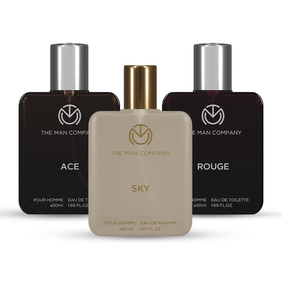 The Man Company Daily Delight Perfume Gift Set For Men Pack Of 3 X 50ml - 1.7 Fl.oz. Each | Ace + Sky + Rouge Pour Homme Eau De Parfum Combo Set For Boys - With Bergamot, Grapefruit & Nutmeg Notes