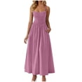 thumbnail image 1 of Amzcrzy Robes pour Femmes Couleur Unie Bretelles Spaghetti Robe d'Été Décontractée Col Rond Sans Manches Robes Soleil pour Femmes Tendance à Étages Fluide Robes Maxi avec Poches, 1 of 8