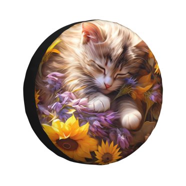 Vsdgher Cute Cat Sunflower for Spare Tire Cover, Tire Wheel Protector Wheel Cover Fit for Truck,Trailer,RV,SUV,Camper and Most Vehicle-14 inch
