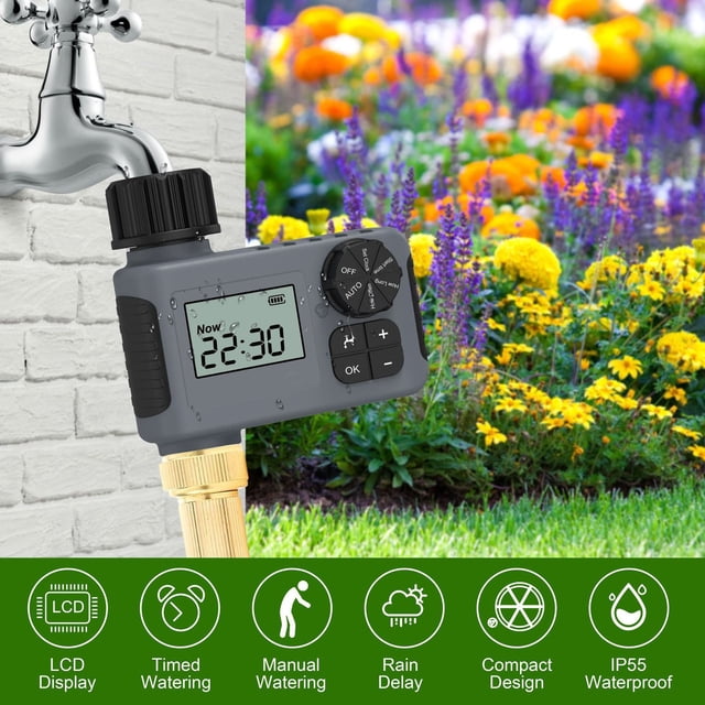 Programmable Garden Hose Sprinkler Timer with Rain Delay Automatic Irrigation Controller System for Yard Watering