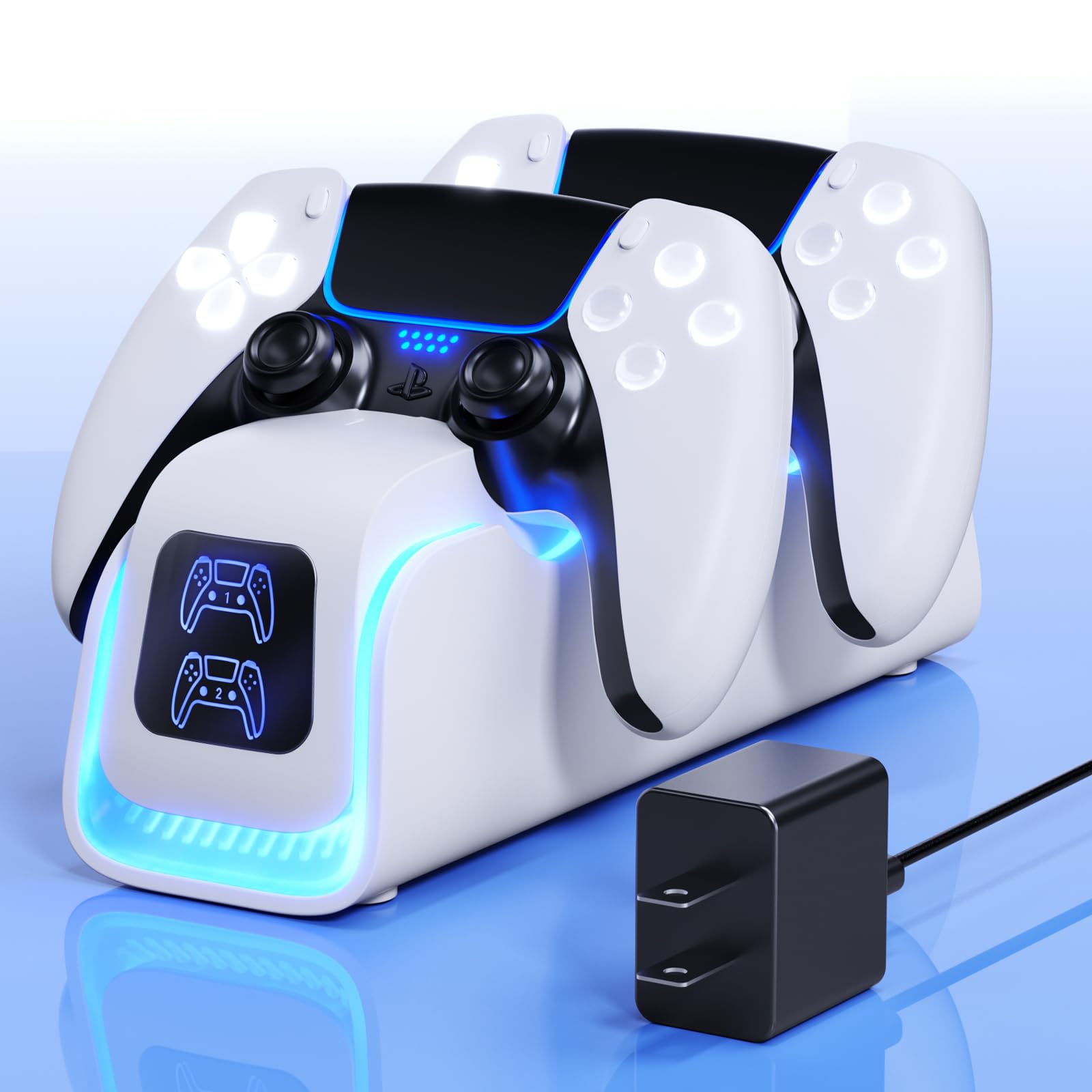 Chargeur de Manette PS5 Station de Charge PS5 Dualsense Edge avec 6 DEL et Mode Respiration RVB Protection contre la Surcharge Support de Station de Charge de Manette Rapide Peau Câble Adaptateur 5V/2A