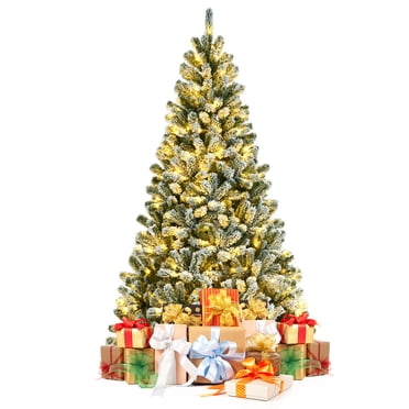 Gymax 7 FT Pre-lit Artificial Christmas Tree Snow Flocked Full Xmas Tree