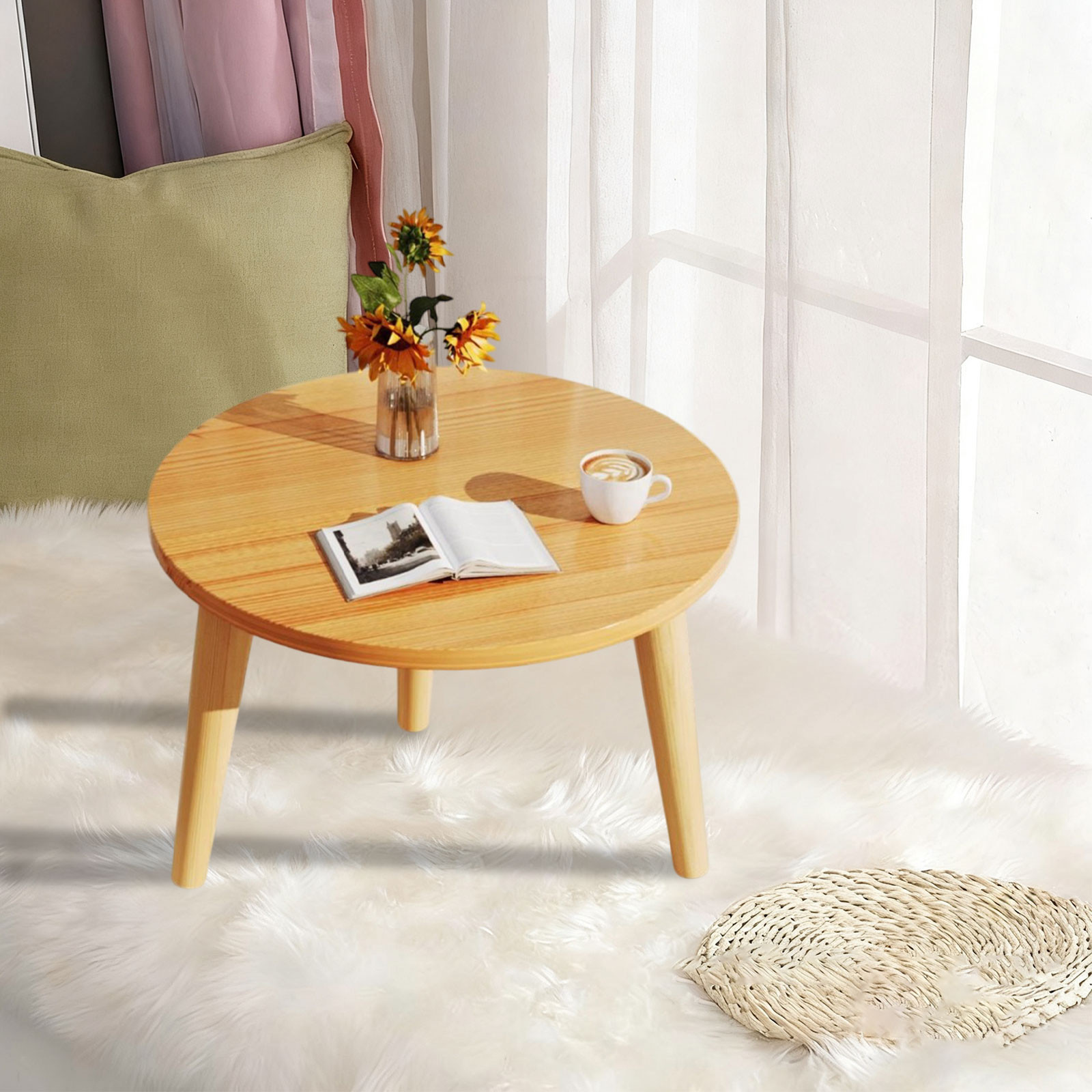 mtvxesu Round Wooden Coffee Table Small Side Table for Living Room