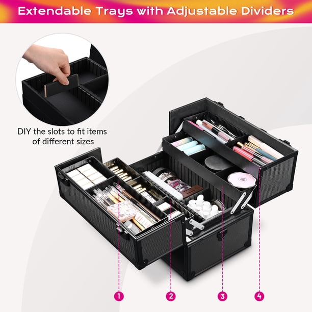 Byootique Portable Aluminum Makeup Case with Splitter Plate