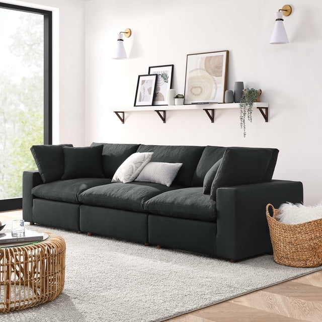 Modway Commix 3 Piece Down Filled Overstuffed Sectional Sofa Set in Black