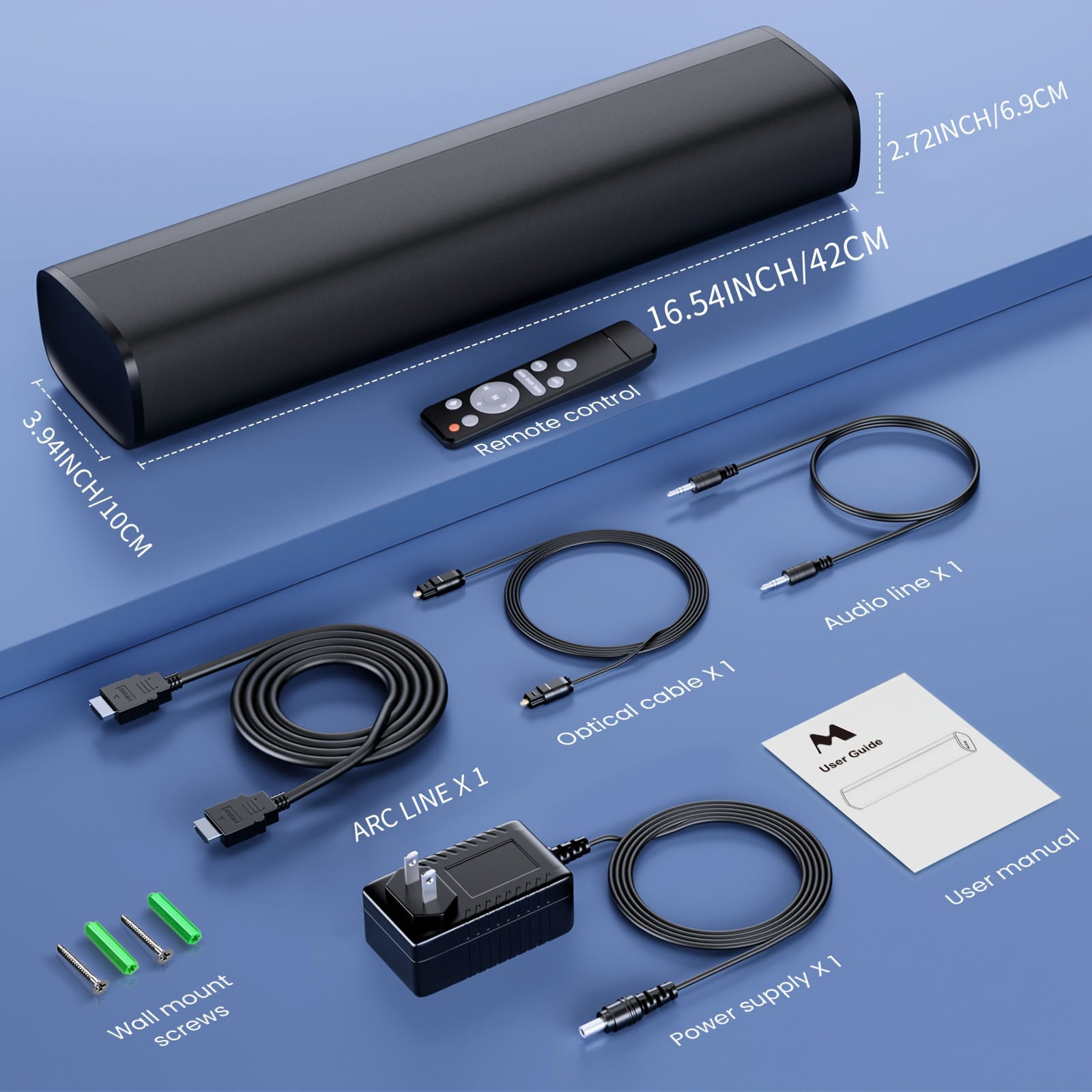 TV Sound Bar, Sound Bars for TV, Soundbars with ARC/Optical/AUX Connection, Surround Sound Bars for Home Theater Audio
