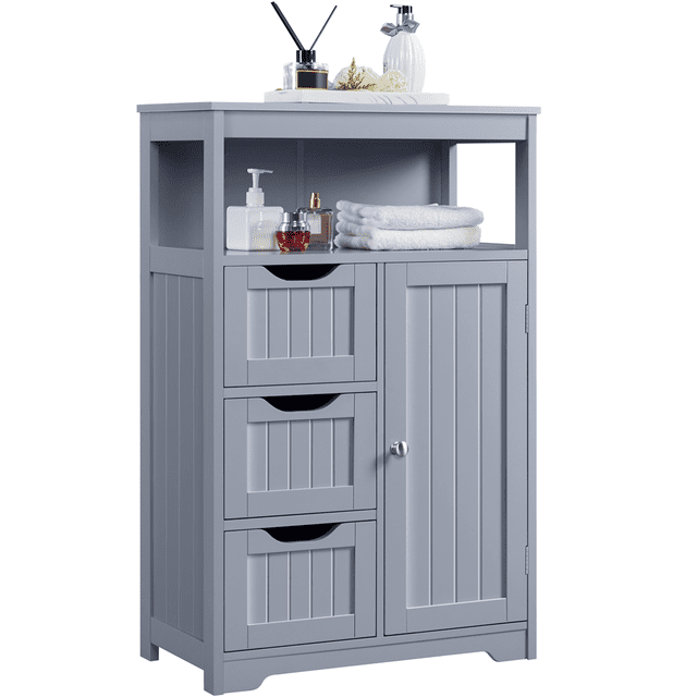 Yaheetech Freestanding Bathroom Floor Cabinet with Drawers, Gray