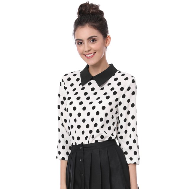 INSPIRE CHIC Chemisier pour Femme à Col Peter Pan Contrastant, Manches 3/4, Chemises, L Blanc