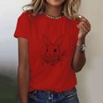 thumbnail image 2 of LUOGENLI T-shirts pour Femme pour Femmes T-shirts Décontractés de Pâques pour Femmes Mignon Lapin et Fleur Imprimé Col Rond Manches Courtes T-Shirt Ample Blouse Hauts T-shirts pour Femmes T-shirts Graphiques TTG Grande Taille Vêtements d'Été Rouge TTTG, 2 of 5