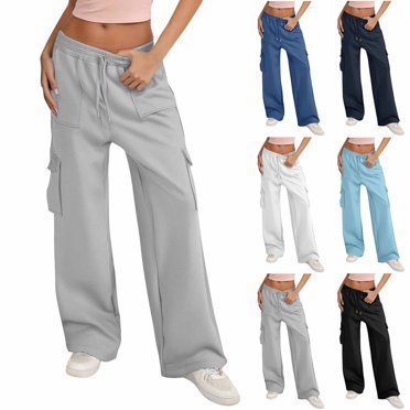 WRKEKC Women Cargo Joggers Casual Workout Pants Drawstring Waist Multiple Pockets Sporty Style