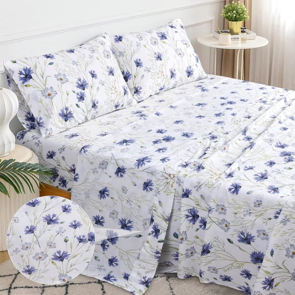 EnvioHome 100% Cotton Bed Sheets, 4 Piece - Cool & Crisp Cotton Percale Double Bed Sheets Set - Lavender, Full