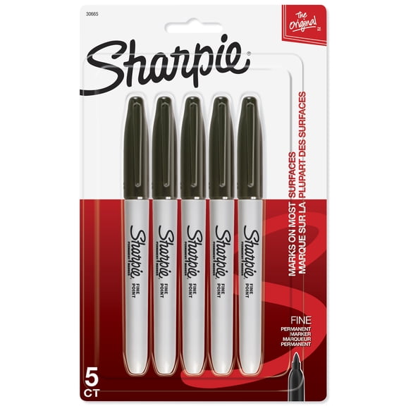 Marqueurs permanents Sharpie, pointe fine, noir, 5 unités