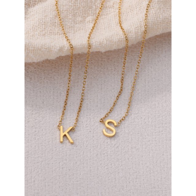 1pc Stainless Steel Simple Basic Letter Necklace, 26 Letter Pendant For Unisex, Couple, Birthday Gift