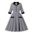 thumbnail image 1 of SDNall Robe d'Été Décontractée pour Femme à Col en V, Robe Courte à Imprimé à Carreaux avec Fermeture Éclair devant et Manches 3/4, 1 of 9