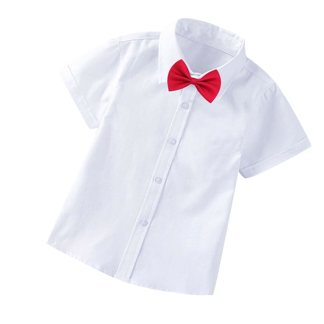MeetoTime Baby Short Sleeve Blouse Solid Color Gentleman's School Uniform Button-down Shirt for Boys Baby Clothes 2-14Years