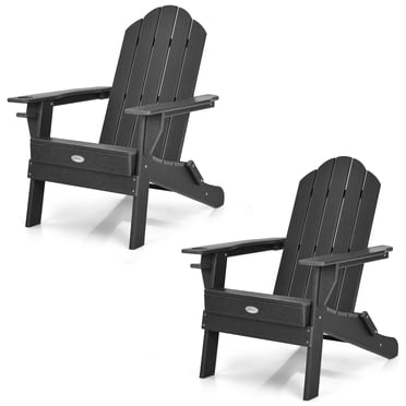 Patiojoy 2PCS Folding Adirondack Chair Outdoor Adirondack Chair Weather Resistant Lounger Fire Pit Chair for Backyard Porch Poolside Black