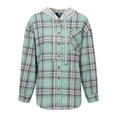 thumbnail image 4 of Meichang Women's Plaid Button Front Long Sleeve Drawstring Hoodie Jacket,Womens Shacket Jacket Plaid Hooded Shirt Jackets, 4 of 9