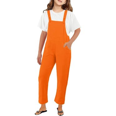 Girls Sleeveless Overalls Adjustable Strap Loose Fit Long Pants Jumpsuit Casual Play Outfit with Convenient Pockets for Toddlers and Kids