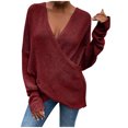 thumbnail image 2 of Mode Femmes Couleur Unie Pullove à Manches Longues Chandail à Col en V Pull Tops, 2 of 9