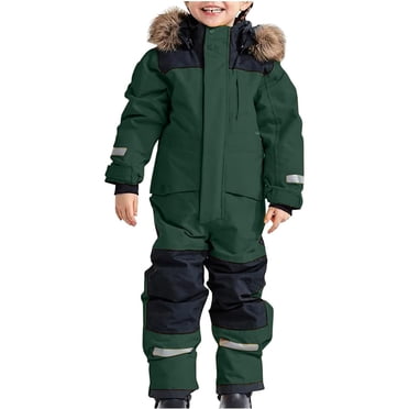 TSADFHJI 3T Boy Romper Snowsuit Children's Boys Ski Suit Thermal Ski Overall Winter Warm Snow Overall Windproof Winter Suit with Removable Hood Mud Suit Outdoor Softshell Suit Green 18-24 Months