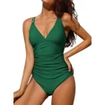 thumbnail image 4 of Charmo Women V Neck One Piece Swimsuits Tummy Control Runched Monokini Bathing Suits, 4 of 8
