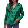 thumbnail image 2 of Innerwin Tops Lapel Neck Women Shirts Work Button Down Single Breasted Blouse Green 2XL, 2 of 7
