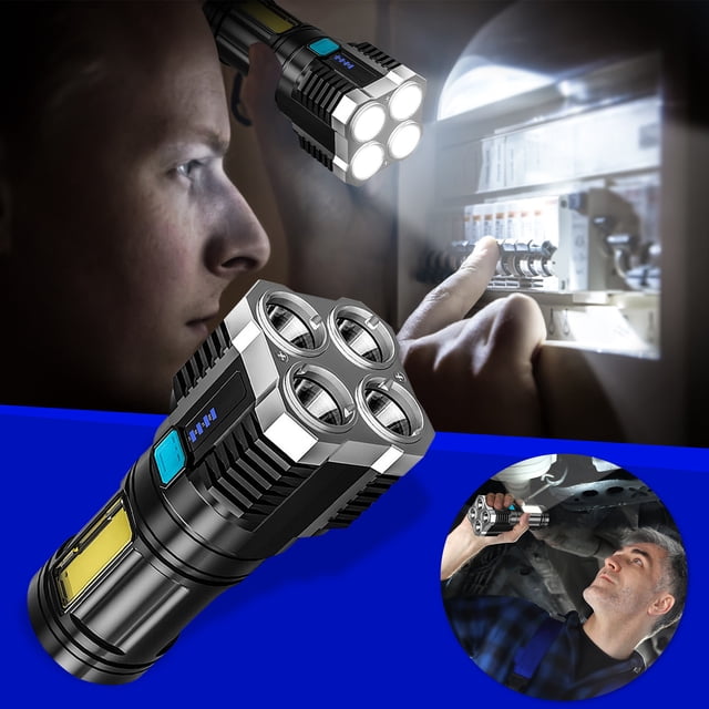 Usb Rechargeable Led Flashlight Strong Light Portable Cob Side Light Multifunctional Outdoor Home Black Plastic Flashlight Black #939G3