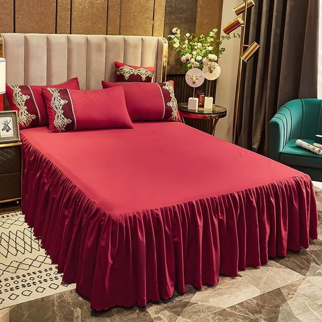 Luxurious Lace Bed Skirt Full Coverage Dirtproof Wear-Proof, Heavy Duty Bed Skirt All-Season Mattress Cover, 200x150cm Polyester-Cotton Ruffled Design for Bedroom Decor with Elastic Bands,