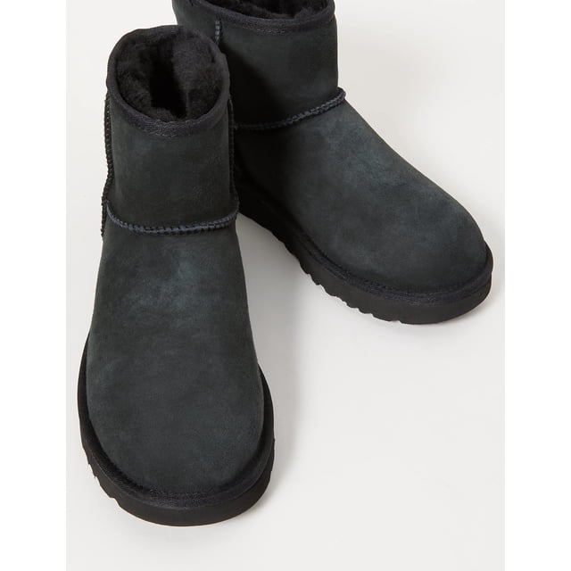 Ugg Women's Classic Mini II Leather Black Ankle-High Suede Boot - 9M