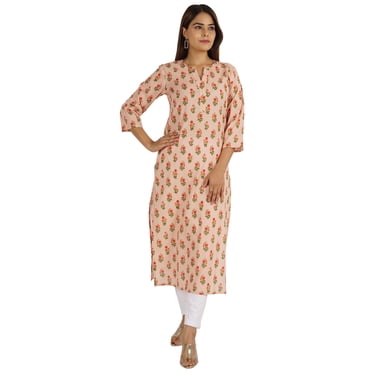 Moomaya Kurti Longue Imprimée pour Femmes Manches 3/4 Coton Été Tunique Ethnique Kurta
